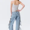 Imoo Low Rise Loose Wide Bow Jeans – Mid Blue – Medium Blue