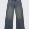 Imoo Low Rise Loose Wide Jeans – Desert Blue – Dark Blue