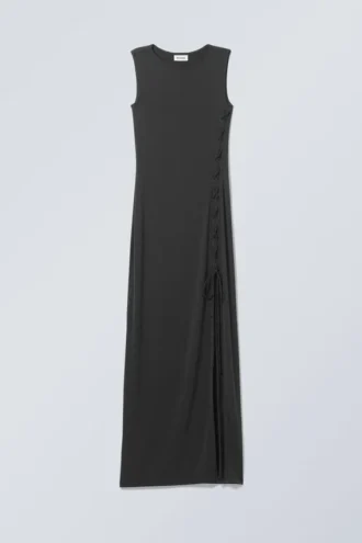 Ira Long Lace-Up Dress – Black