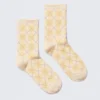Jacquard Knit Argyle Crew Socks – Ecru & Dusty Yellow Argyle