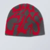 Jacquard-Knit Beanie – Dark Grey/Bright Red Jacquard