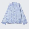 Jacquard Knitted Cotton Cardigan – Washed Blue – Tie-Dye