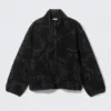 Jacquard Pattern Pile Zip Jacket – Black – Tribal