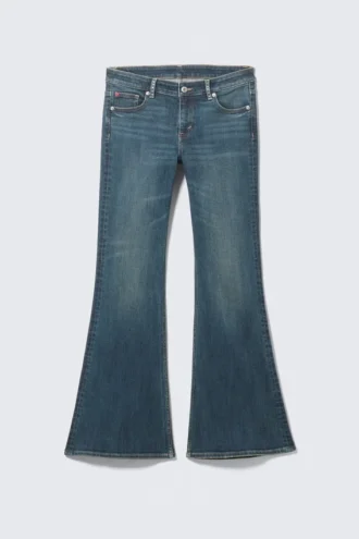 Katsumi Embellished Low Rise Slim Flared Leg Jeans – Embellished Blue – Dark Blue