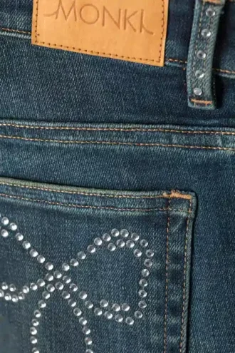Katsumi Embellished Low Rise Slim Flared Leg Jeans – Embellished Blue – Dark Blue