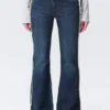 Katsumi Low Rise Frayed Flared Jeans – Summit Blue – Dark Blue