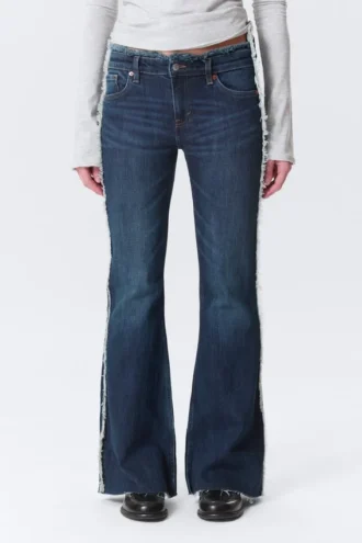 Katsumi Low Rise Frayed Flared Jeans – Summit Blue – Dark Blue