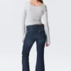 Katsumi Low Rise Frayed Flared Jeans – Summit Blue – Dark Blue