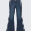 Katsumi Low Rise Frayed Flared Jeans – Summit Blue – Dark Blue