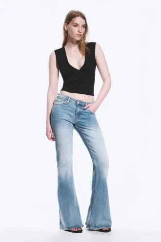 Katsumi Low Rise Slim Flared Leg Jeans – Climb Blue – Light Blue