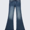 Katsumi Low Rise Slim Flared Leg Jeans – Peak Blue – Medium Blue