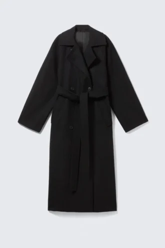 Kia Oversized Wool-Blend Double-Breasted Coat – Black Melange