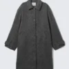 Knee-Length Single-Breasted Coat – Dusty Dark Grey Melange