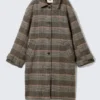 Knee-Length Single-Breasted Coat – Dusty Mole Check