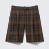 Knee-Length Suiting Shorts – Checked Dark Brown