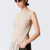 Knitted Boat-Neck Tank Top – Light Beige