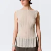 Knitted Boat-Neck Tank Top – Light Beige