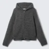 Knitted Boxy Wool-Blend Zip Hoodie – Dark Grey