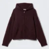 Knitted Boxy Wool-Blend Zip Hoodie – Dark Red Melange