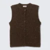 Knitted Buttoned Wool Blend Vest – Dark Brown Melange