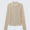 Knitted Cotton Zip Cardigan – Light Beige