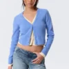 Knitted Double-Layered V-Neck Cardigan – Blue/Off-White