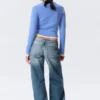 Knitted Double-Layered V-Neck Cardigan – Blue/Off-White