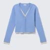 Knitted Double-Layered V-Neck Cardigan – Blue/Off-White