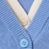 Knitted Double-Layered V-Neck Cardigan – Blue/Off-White
