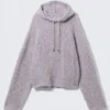 Knitted Drawstring Hoodie – Lilac