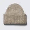 Knitted Fold-Up Ribbed Beanie – Beige