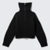 Knitted Funnel Neck Dual Zip Sweater – Black
