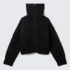 Knitted Funnel Neck Dual Zip Sweater – Black