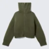 Knitted Funnel Neck Dual Zip Sweater – Khaki Green
