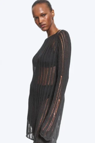 Knitted Long-Sleeved Dress – Dark Grey
