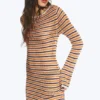 Knitted Open-Back Dress – Striped Orange