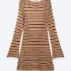 Knitted Open-Back Dress – Striped Orange