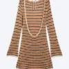 Knitted Open-Back Dress – Striped Orange