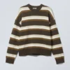 Knitted Oversized Boxy Cotton Sweater – Striped Brown