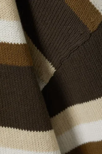 Knitted Oversized Boxy Cotton Sweater – Striped Brown