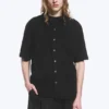 Knitted Short-Sleeved Button-Up Shirt – Black