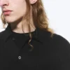 Knitted Short-Sleeved Button-Up Shirt – Black