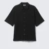 Knitted Short-Sleeved Button-Up Shirt – Black