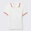 Knitted Short-Sleeved Cotton Polo Top – White – Red Stripes