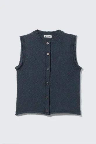 Knitted Single-Breasted Vest – Dark Navy Blue