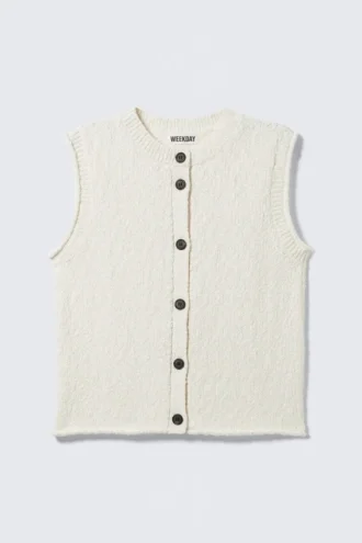 Knitted Single-Breasted Vest – Off-White