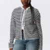 Knitted Slim Fit Zip Hoodie – Black & White Stripes