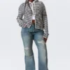Knitted Slim Fit Zip Hoodie – Black & White Stripes