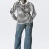 Knitted Slim Fit Zip Hoodie – Black & White Stripes