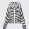 Knitted Slim Fit Zip Hoodie – Black & White Stripes